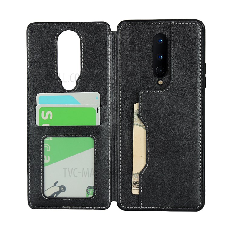 Leather Coated TPU with Kickstand Shell for OnePlus 8 - Black-4