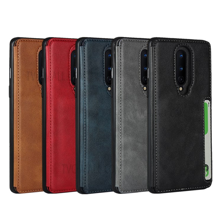 Leather Coated TPU with Kickstand Shell for OnePlus 8 - Black-8