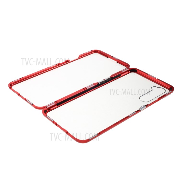 Magnetic Adsorption Metal Frame + Double-sided Tempered Glass Phone Shell for OnePlus Nord - Red-2