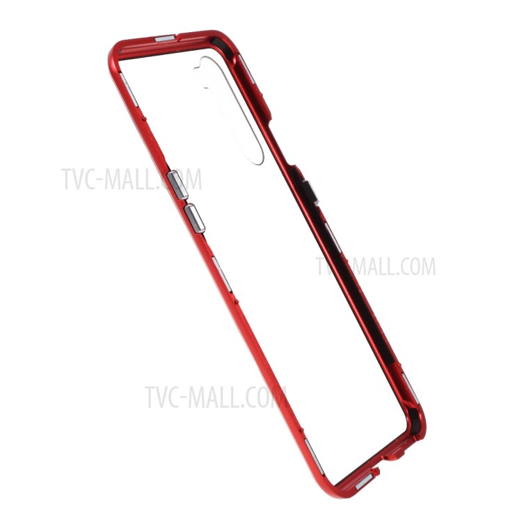 Magnetic Adsorption Metal Frame + Double-sided Tempered Glass Phone Shell for OnePlus Nord - Red-3