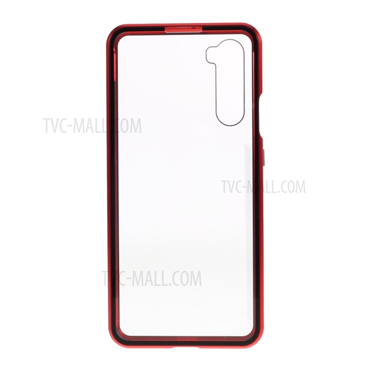 Magnetic Adsorption Metal Frame + Double-sided Tempered Glass Phone Shell for OnePlus Nord - Red-5