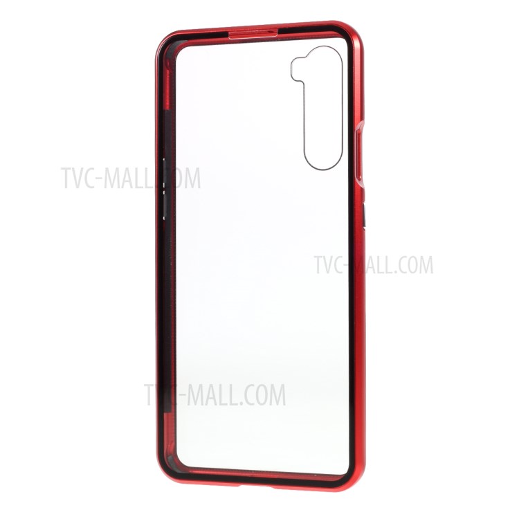Magnetic Adsorption Metal Frame + Double-sided Tempered Glass Phone Shell for OnePlus Nord - Red-6