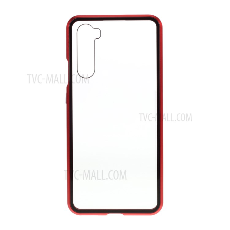 Magnetic Adsorption Metal Frame + Double-sided Tempered Glass Phone Shell for OnePlus Nord - Red-7