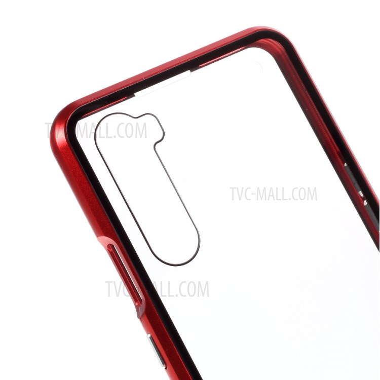 Magnetic Adsorption Metal Frame + Double-sided Tempered Glass Phone Shell for OnePlus Nord - Red-8