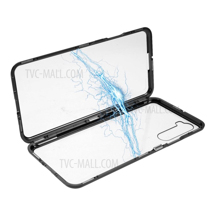 Magnetischer Adsorption Metallrahmen + Beidseitig Gehärtetes Glas Telefonoberteil Für OnePlus Nord - Schwarz-1