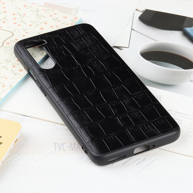 Crocodile Skin Genuine Leather Coated PC + TPU Combo Case for OnePlus Nord - Black-2