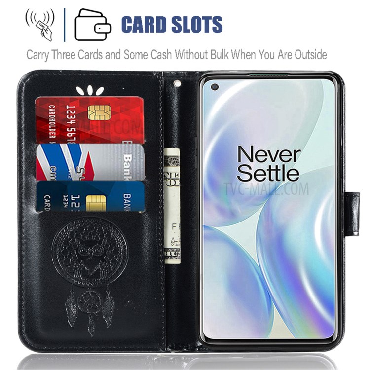 Imprinted Dream Catcher Owl Wallet Leather Case for OnePlus 8 - Black-5