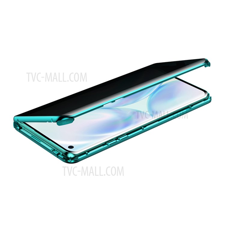 Anti-peep Anti-drop Magnetic Installation Metal Frame + Tempered Glass Hybrid Cover for OnePlus 8 Pro - Green-6