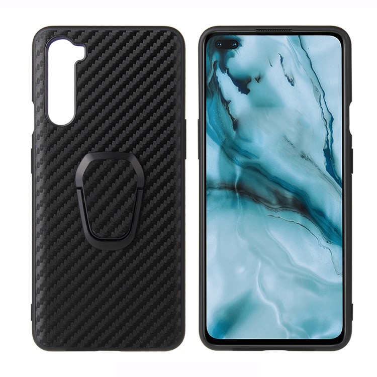 PC+TPU+PU Leather with Finger Ring Holder Cover for OnePlus Nord - Carbon Fiber Texture-1