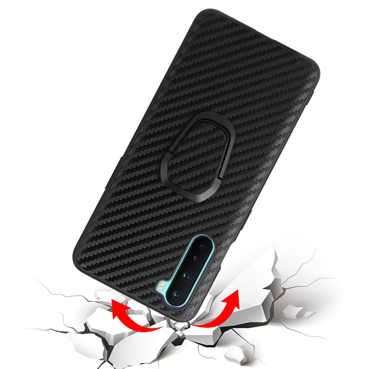 PC+TPU+PU Leather with Finger Ring Holder Cover for OnePlus Nord - Carbon Fiber Texture-10