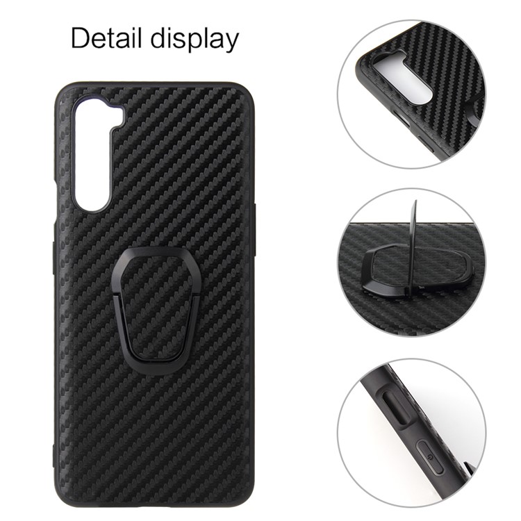 PC+TPU+PU Leather with Finger Ring Holder Cover for OnePlus Nord - Carbon Fiber Texture-3