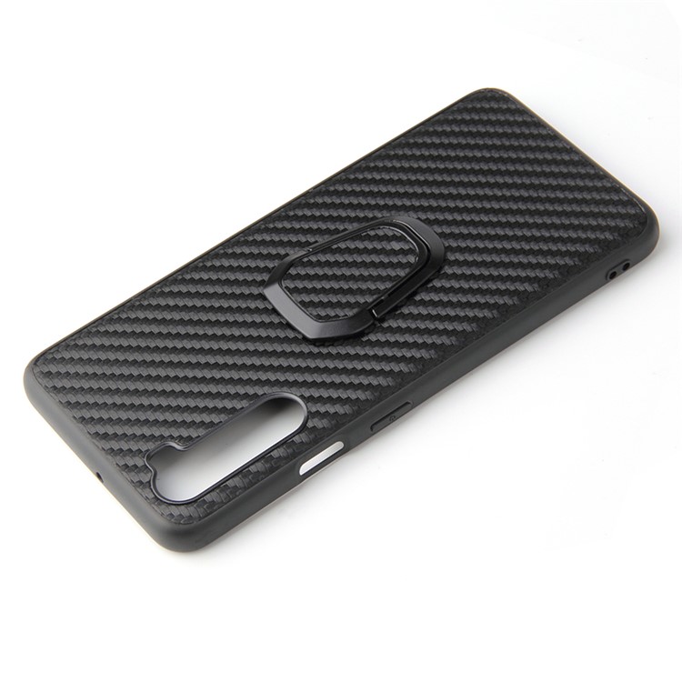 PC+TPU+PU Leather with Finger Ring Holder Cover for OnePlus Nord - Carbon Fiber Texture-5