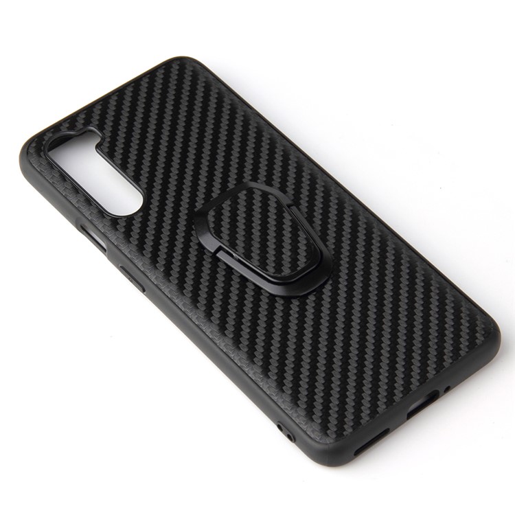 PC+TPU+PU Leather with Finger Ring Holder Cover for OnePlus Nord - Carbon Fiber Texture-6