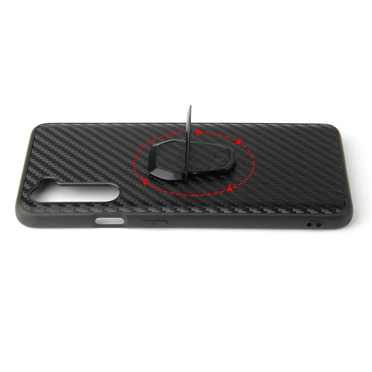 PC+TPU+PU Leather with Finger Ring Holder Cover for OnePlus Nord - Carbon Fiber Texture-7