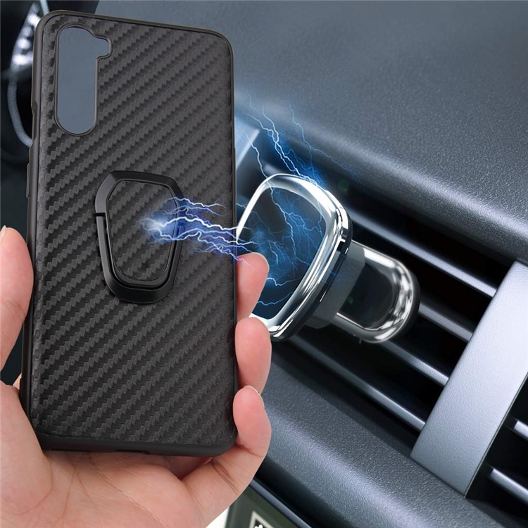 PC+TPU+PU Leather with Finger Ring Holder Cover for OnePlus Nord - Carbon Fiber Texture-9