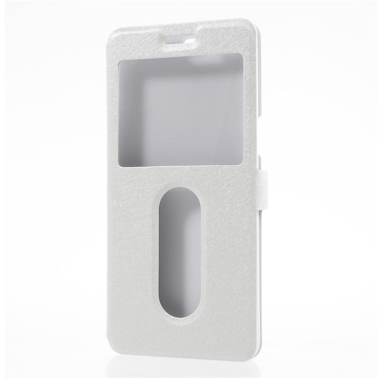 Silk Texture Dual Window PU Leather Mobile Casing for OnePlus 5 - White-1