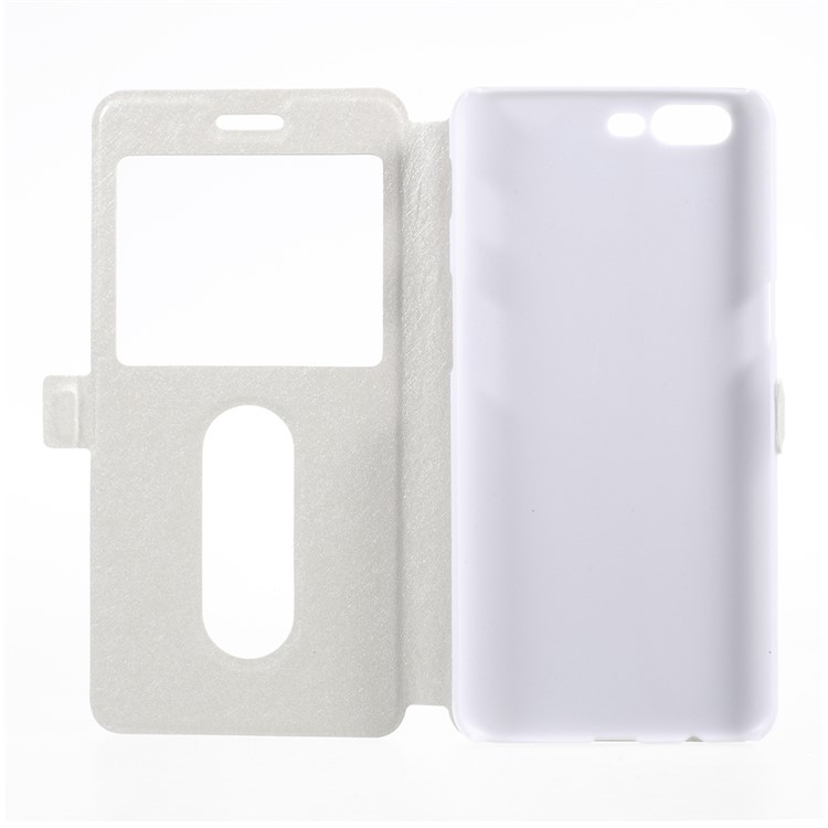 Silk Texture Dual Window PU Leather Mobile Casing for OnePlus 5 - White-5