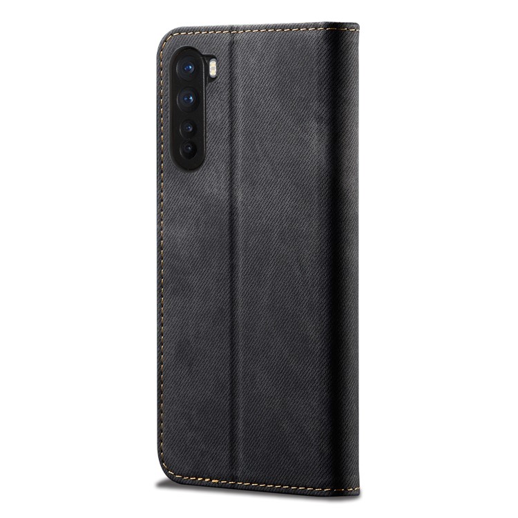 Vintage Style Jeans Cloth Texture Wallet Flip Leather Case for OnePlus Nord - Black-3