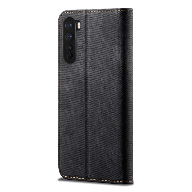 Vintage Style Jeans Cloth Texture Wallet Flip Leather Case for OnePlus Nord - Black-3