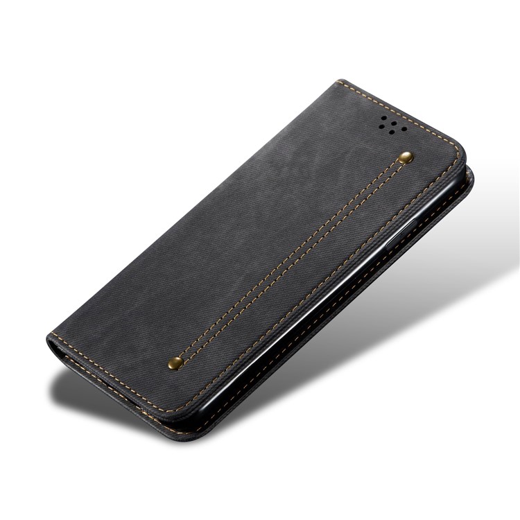 Vintage Style Jeans Cloth Texture Wallet Flip Leather Case for OnePlus Nord - Black-4