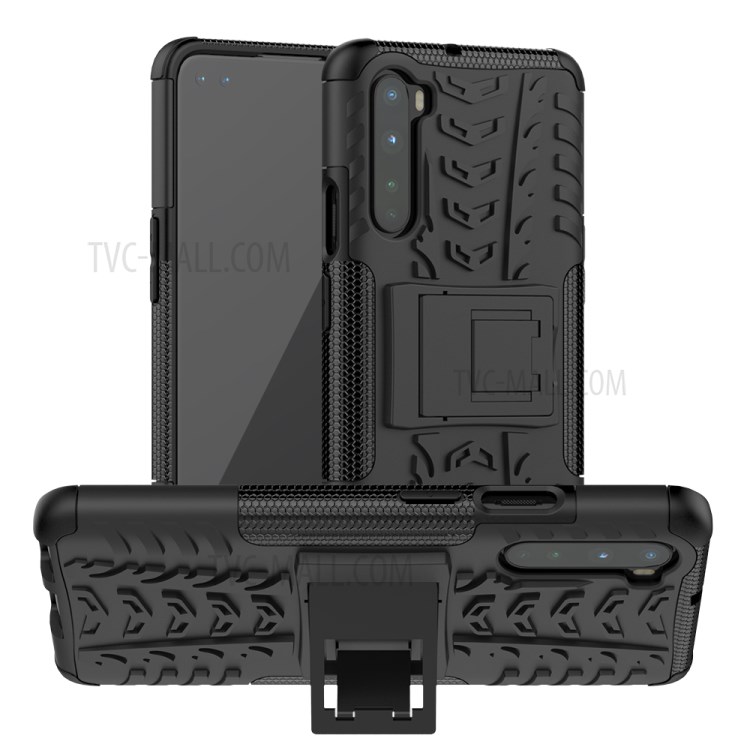 With Kickstand Cover Cool Tyre PC + TPU Combo Case for OnePlus Nord - Black-1