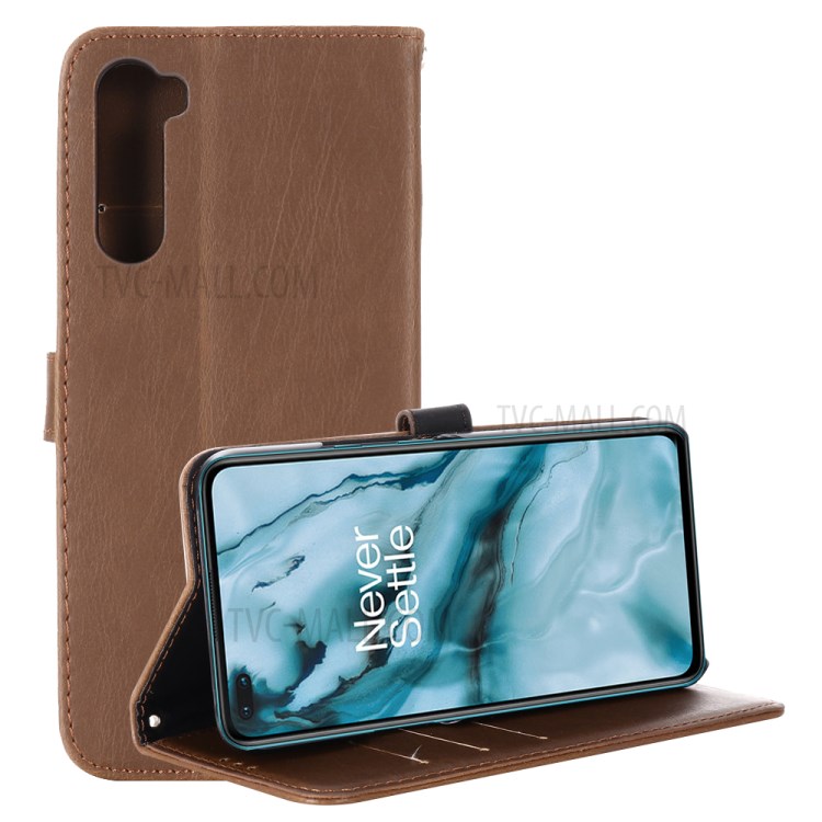 Retro Crazy Horse Skin Leather with Wallet Cover for OnePlus Nord - Coffee-6