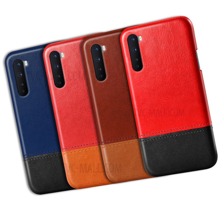 KSQ Dual-color Splicing PU Leather Coated PC Stylish Shell for OnePlus Nord - Black/Dark Brown-6