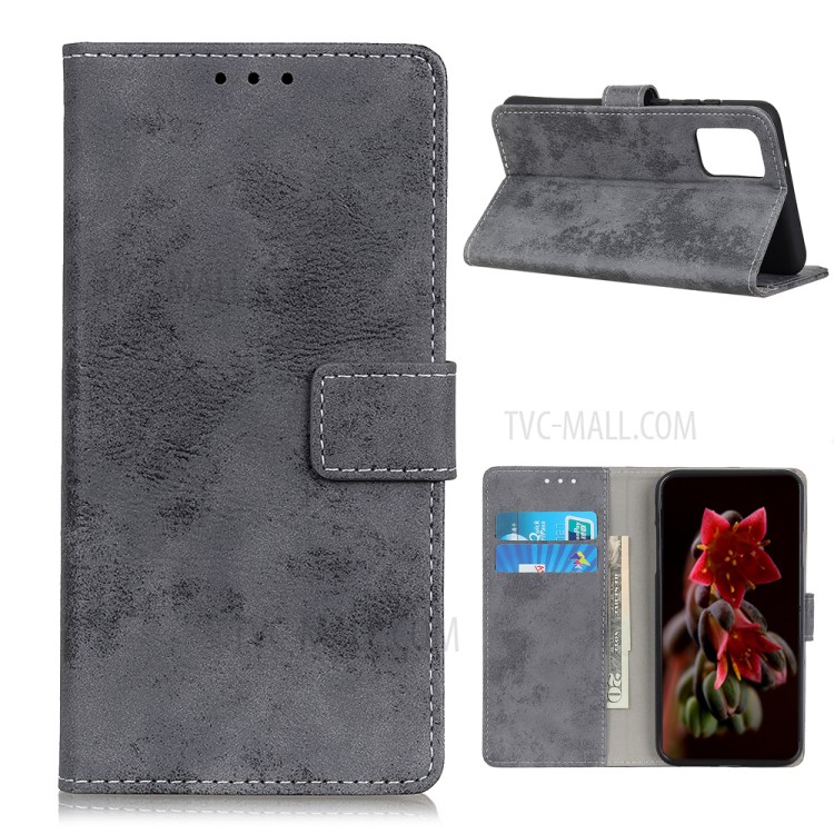 Retro Style Leather Wallet Stand Shell for OnePlus 8T Phone Cover - Grey-1