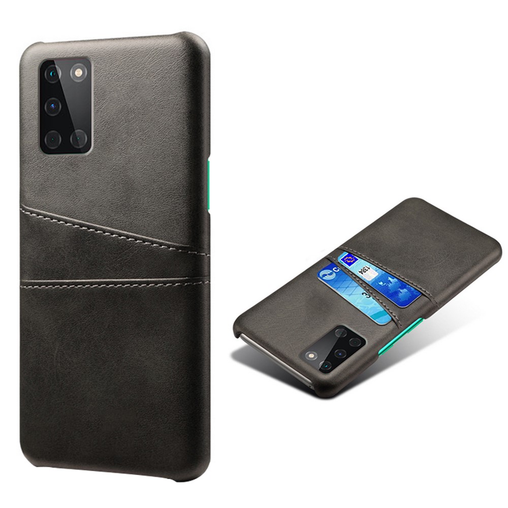 KSQ Double Card Slots PU Leather Coated Hard PC Mobile Phone Cover for OnePlus 8T - Black-1