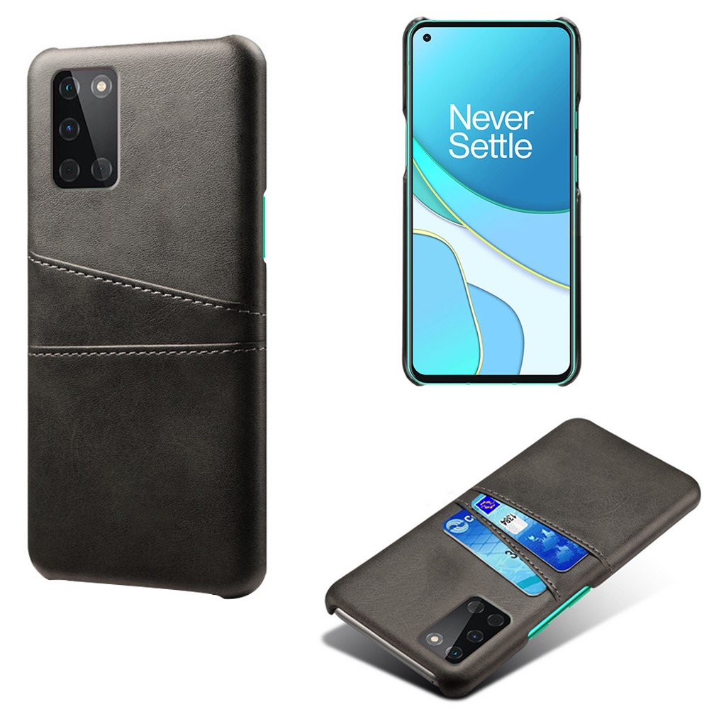 KSQ Double Card Slots PU Leather Coated Hard PC Mobile Phone Cover for OnePlus 8T - Black-2