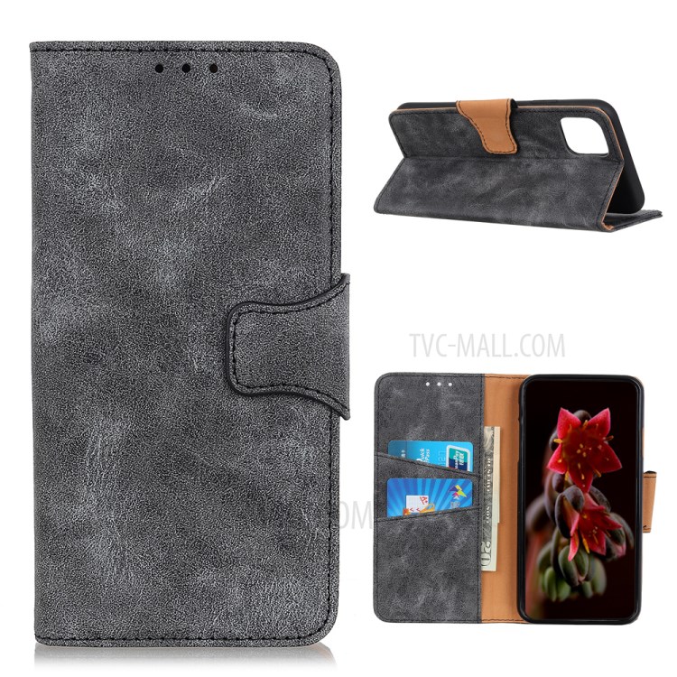 For OnePlus 8T Vintage Style Split Protective Leather Case with Wallet - Grey-1