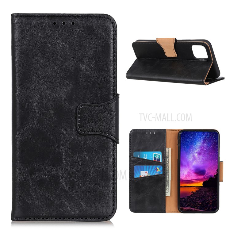Crazy Horse Split Leather Protective Cover with Stand for OnePlus 8T - Black-1