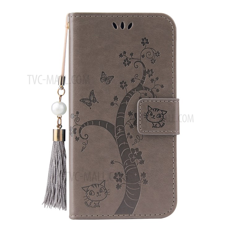 Imprint Lucky Tree Leather Case with Tassel Lanyard for OnePlus Nord - Grey-3