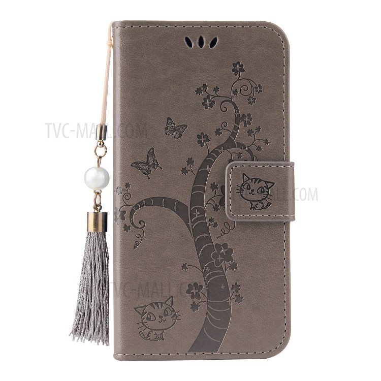 Imprint Lucky Tree Leather Case с Кисточником Lanyard Для OnePlus Nord - Серый