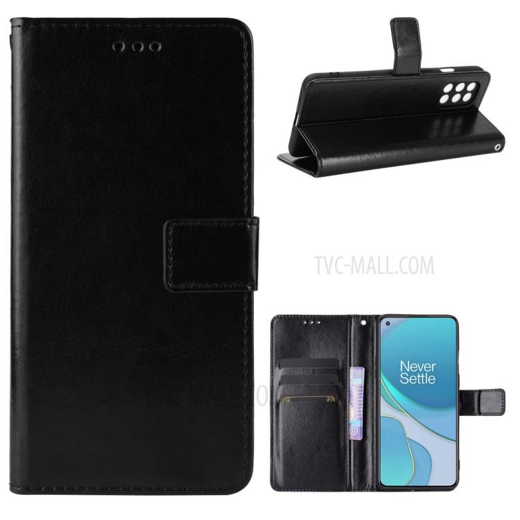 Crazy Horse Texture Magnetic Leather Wallet Phone Case for OnePlus 8T - Black-1
