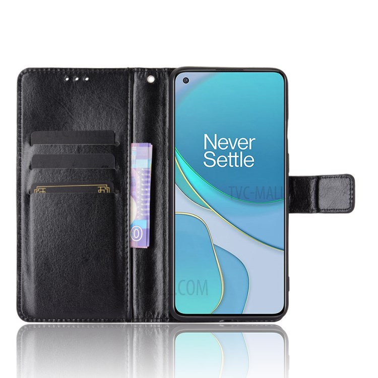 Crazy Horse Texture Magnetic Leather Wallet Phone Case for OnePlus 8T - Black-4