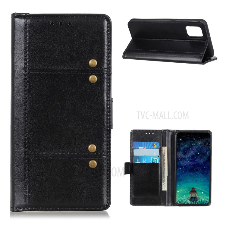 Crazy Horse Texture Rivet Decor Wallet Stand Leather Cover Case for OnePlus 8T - Black-1