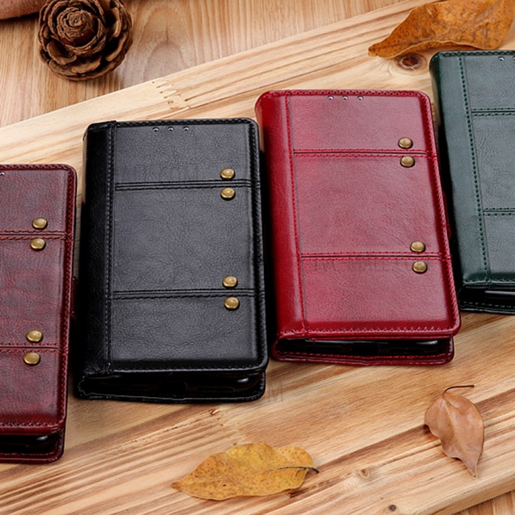 Crazy Horse Texture Rivet Decor Wallet Stand Leather Cover Case for OnePlus 8T - Black-13