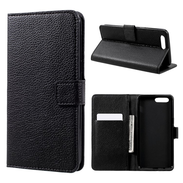 Etui porte-monnaie en cuir Folio Flip Litchi pour OnePlus 5 - Noir-1