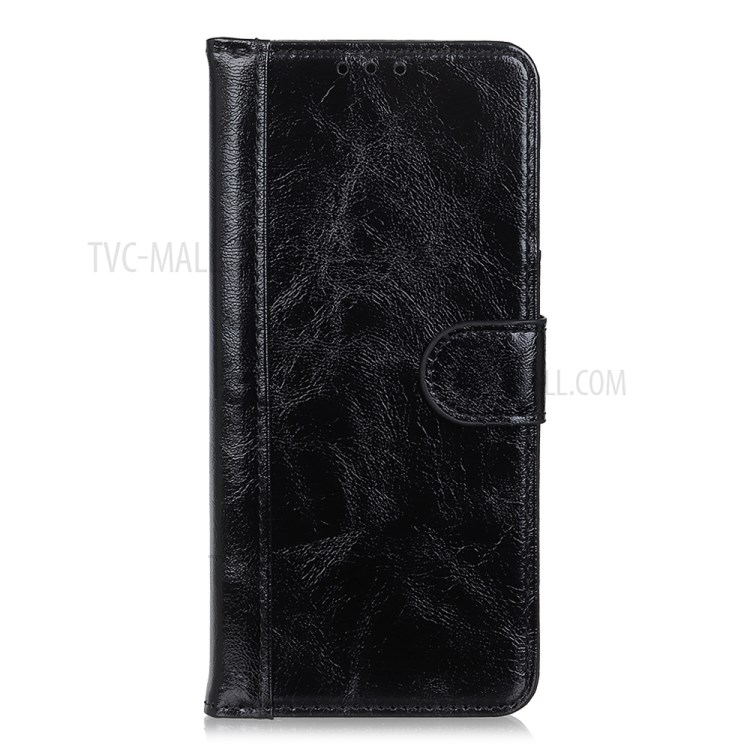 Double Line Crazy Horse Skin Split Leather Phone Cover Shell for OnePlus 8T - Black-2