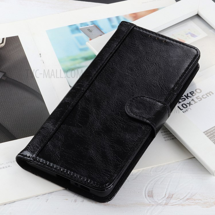 Double Line Crazy Horse Skin Split Leather Phone Cover Shell for OnePlus 8T - Black-7