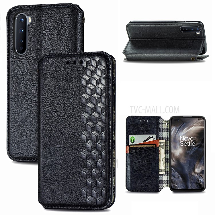 Auto-Absorbed Diamond Effect Fashionable Leather Phone Cover Case for OnePlus Nord - Black-1