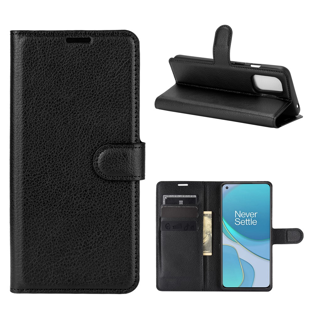 Litchi Textur Leder Brieftasche Schutzphase Für OnePlus 8t - Schwarz