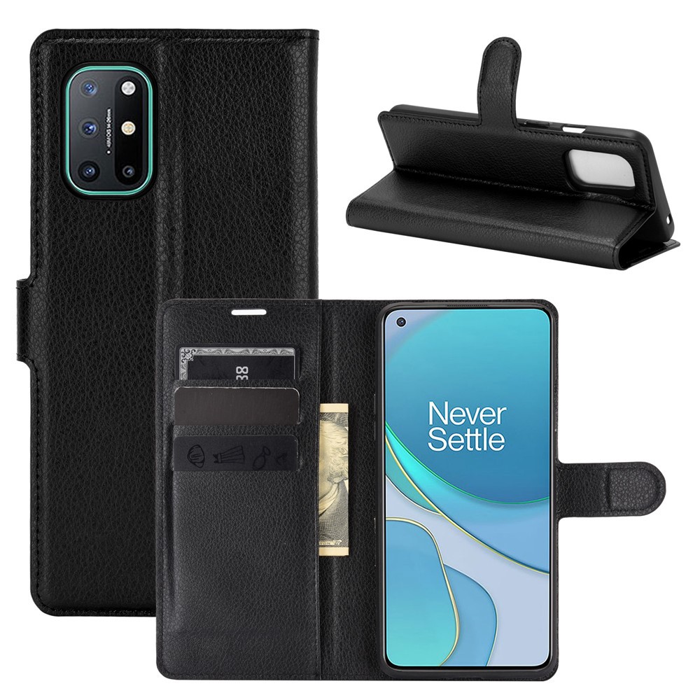 Litchi Texture Leather Carteira de Proteção Casagem de Telefone Para OnePlus 8T - Preto