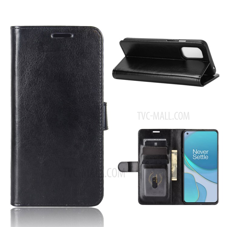 Crazy Horse Texture Leather Wallet Cell Phone Protective Case for OnePlus 8T - Black-1