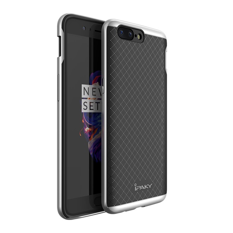 IPAKY PC Bumper + TPU Mobile Phone Case for OnePlus 5 - Silver-1