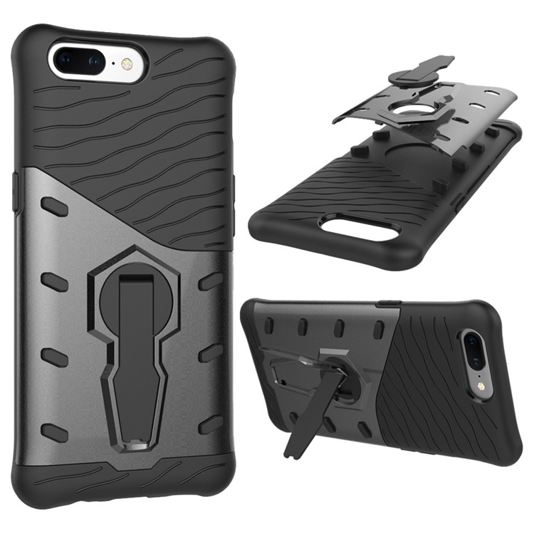 360-Degree Rotary Kickstand Armor PC + TPU Hybrid Case for OnePlus 5 - Grey-1