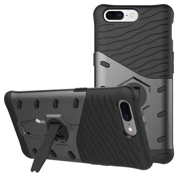 360-Degree Rotary Kickstand Armor PC + TPU Hybrid Case for OnePlus 5 - Grey-14