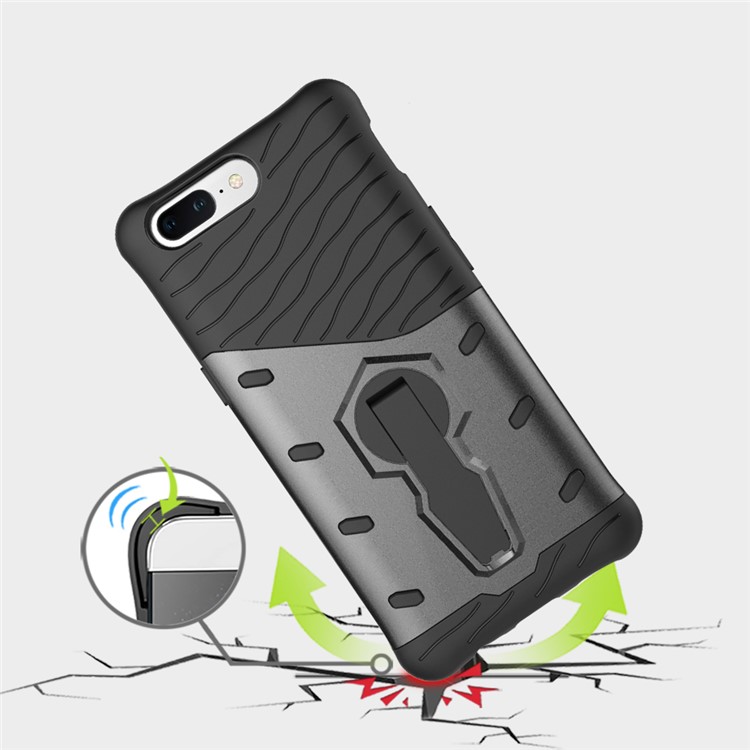 360-Degree Rotary Kickstand Armor PC + TPU Hybrid Case for OnePlus 5 - Grey-15