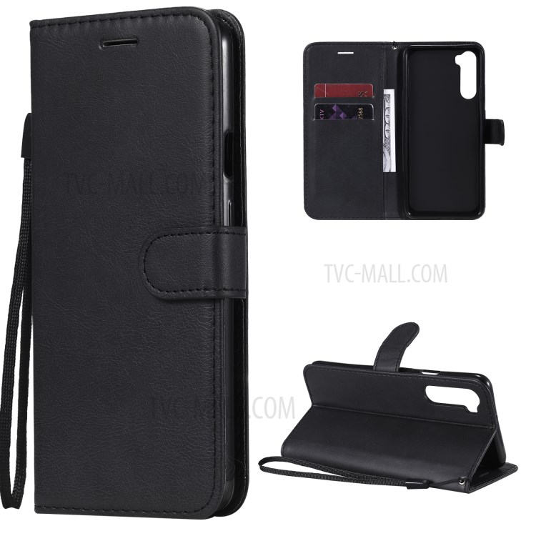 PU Leather Wallet Stand Case with Lanyard for OnePlus Nord - Black-1